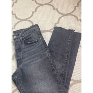Levi's 501 Skinny button fly high waisted raw hem jeans, size 27, capital E